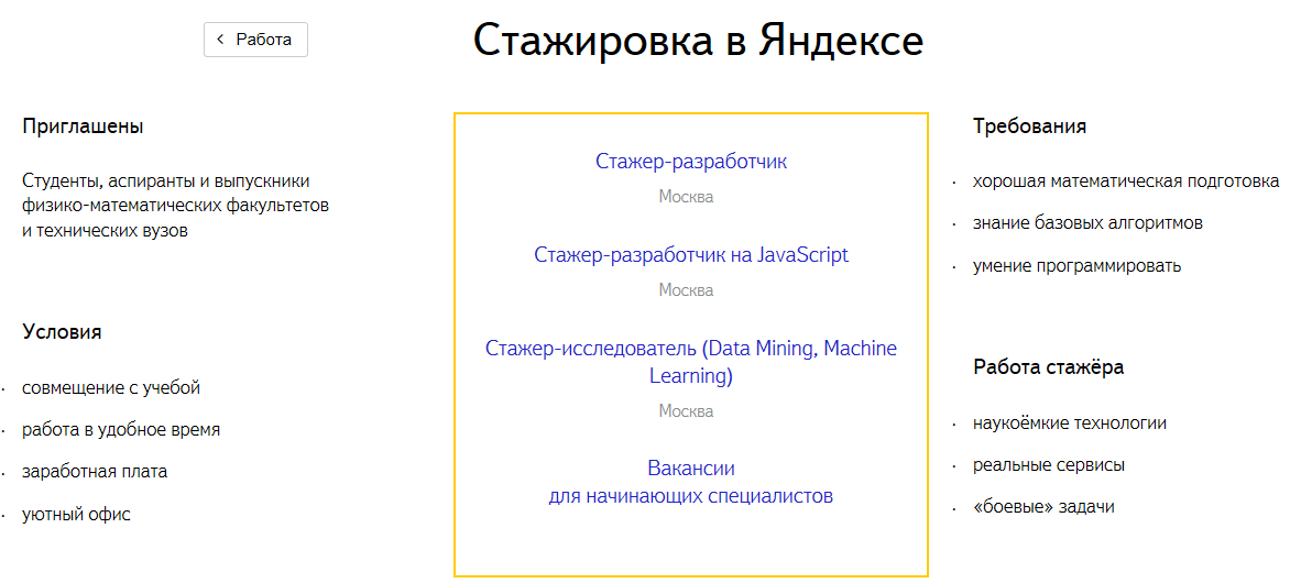 Стажировка в Яндексе