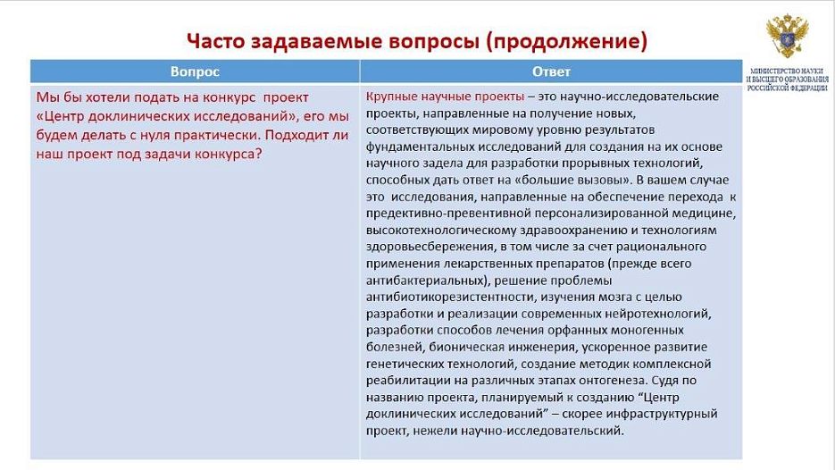 Разъяснение порядка конкурсного отбора по крупным научным проектам